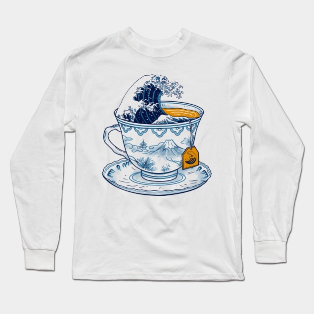 The Great Kanagawa Tea Long Sleeve T-Shirt by Vincent Trinidad Art